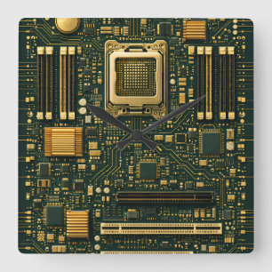 Tech Motherboard Dial Square Wall Clock