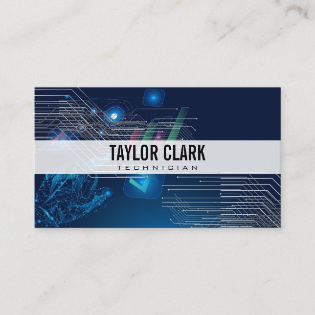 Tech Nodes and Chart Background Business Card (Front)