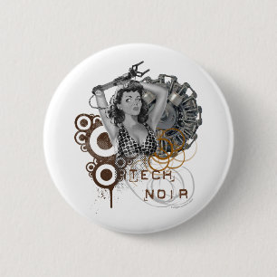 Tech noir pulp steampunk dame 6 cm round badge
