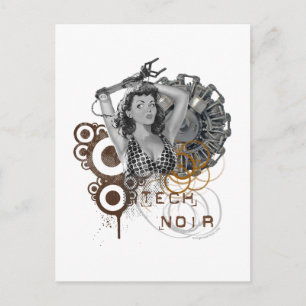 Tech noir pulp steampunk dame postcard