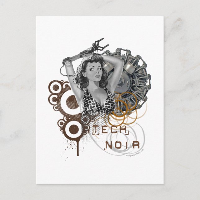 Tech noir pulp steampunk dame postcard (Front)