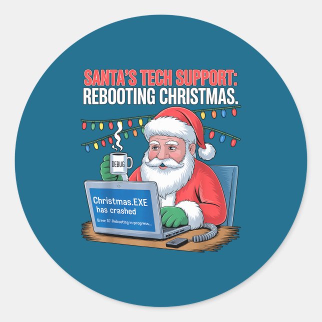Tech Santa Rebooting s Support Smile Classic Round Sticker (Front)