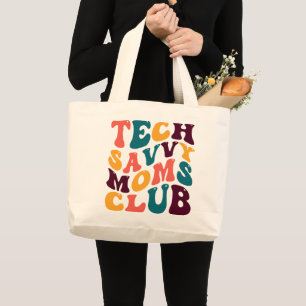 Tech Savvy Moms Club Souvenir Retro Style Groovy Large Tote Bag