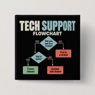 Tech support flowchart help desk humour 15 cm square badge
