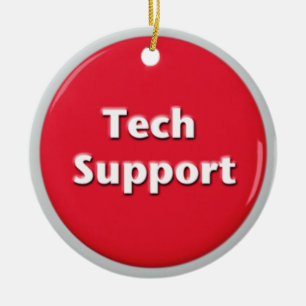 Tech Support Red Panic Button Ceramic Tree Decoration