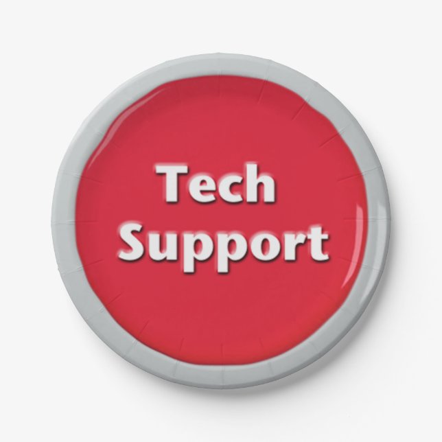 Tech Support Red Panic Button Paper Plate (Front)
