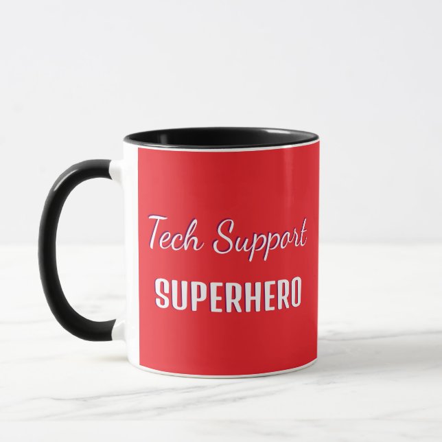 Tech Support Superhero Funny Humour Monogrammed Re Mug (Left)