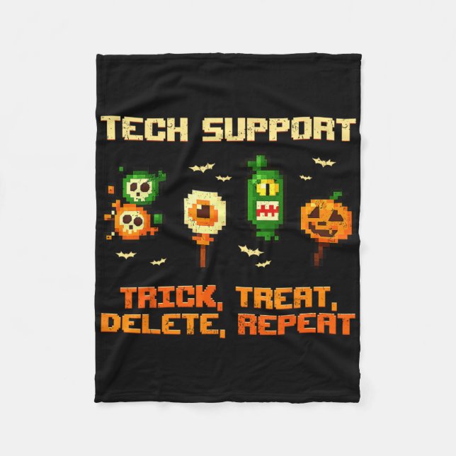Tech Support Trick Treat Delete Repeat Halloween C Fleece Blanket (Front)