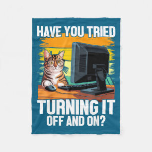 Tech Suprt Humor I Cat Engineer Computer It Guy Fleece Blanket
