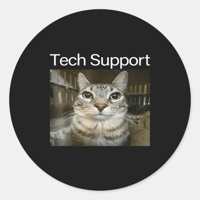 Tech Suprt Silly Staring Cat Meme Gen Alpha Humor  Classic Round Sticker (Front)