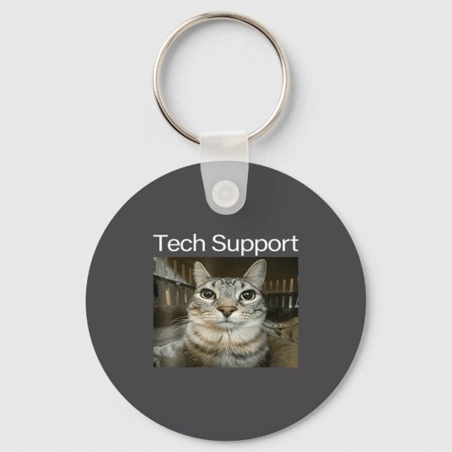 Tech Suprt Silly Staring Cat Meme Gen Alpha Humor  Key Ring (Front)