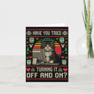 Tech Suprts Cat Engineer Computer Ugly Christmas S Card
