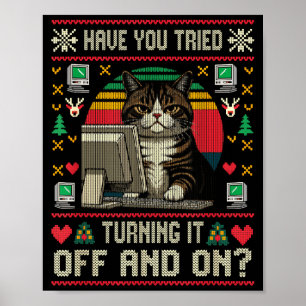 Tech Suprts Cat Engineer Computer Ugly Christmas S Poster