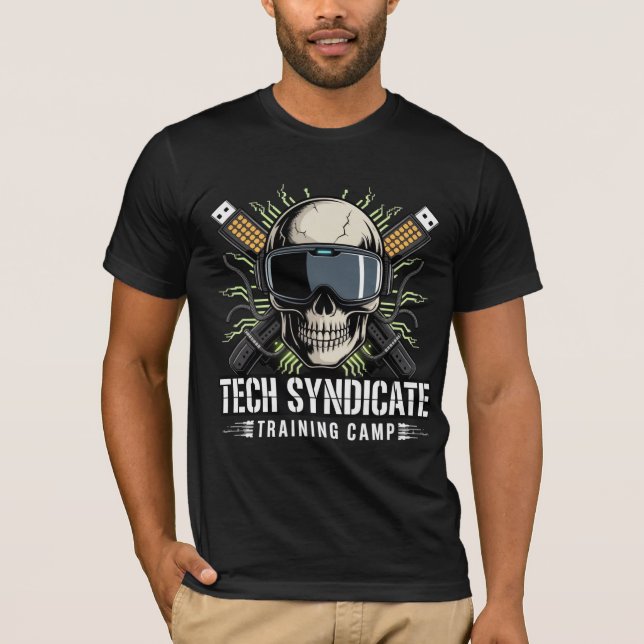 Tech Syndicate Training Camp Skull Cyberpunk VR  T-Shirt (Front)