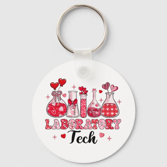 Tech Test Tube Leopard Hearts Valentine's Day  Key Ring (Front)