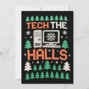 Tech The Halls Ugly Computer Festive Christmas Holiday Card
