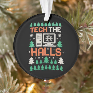 Tech The Halls Ugly Computer Festive Christmas Ornament