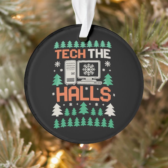 Tech The Halls Ugly Computer Festive Christmas Ornament (Tree)