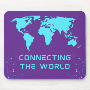 Tech World Map Cyber Network Purple Mouse Pad