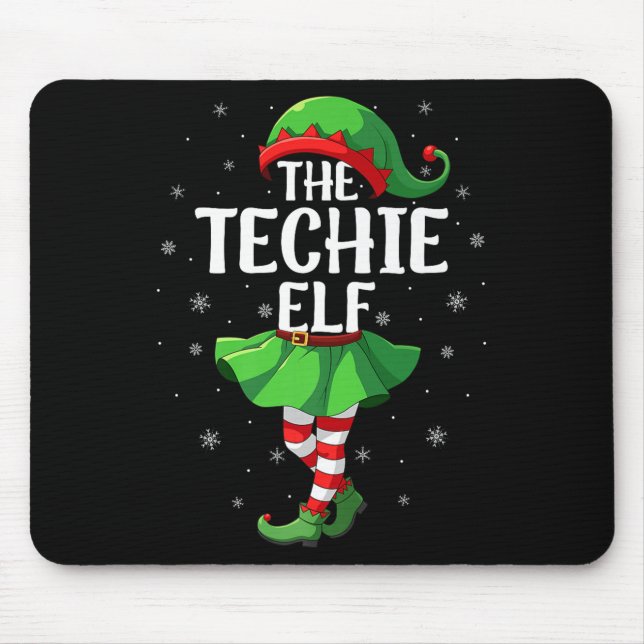 Techie Elf Christmas Girls Women Elf Squad Xmas Fa Mouse Pad (Front)