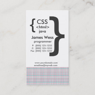 Techie Java CSS Computer Web Programmer Business Card