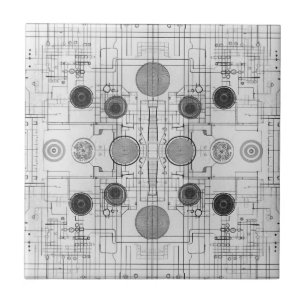 Technical Drawing Plans White Design Ceramic Tile