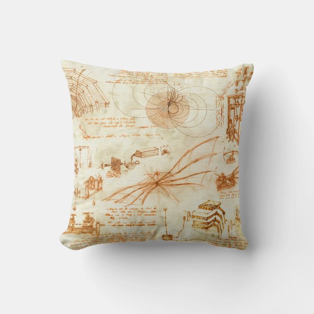 Technical drawing & sketches by Leonardo Da Vinci Cushion (Front)
