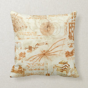 Technical drawing & sketches by Leonardo Da Vinci Cushion