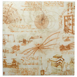 Technical drawing & sketches by Leonardo Da Vinci Napkin