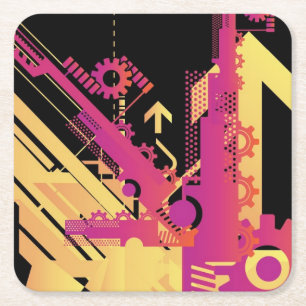Technical halftone background 7 square paper coaster