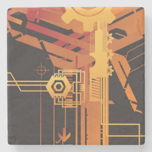Technical halftone background stone coaster