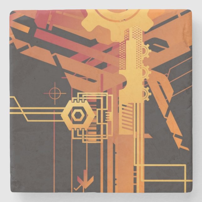 Technical halftone background stone coaster (Front)