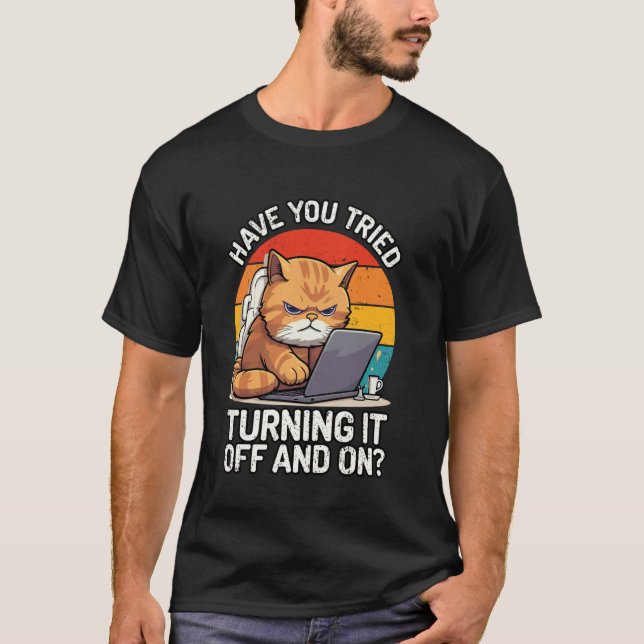 Technical IT Support Humour Cat Guys Tech Engineer T-Shirt (Front)