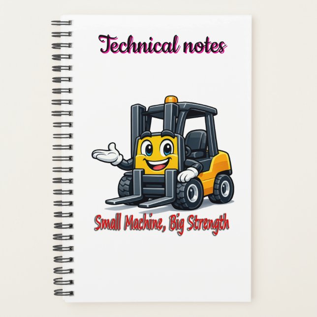 Technical Notes Forklift Cartoon Mascot Notebook Planner (Front)