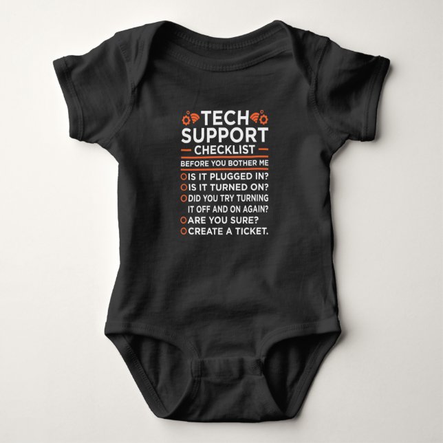 Technical Support Checklist Computer IT Programmer Baby Bodysuit (Front)