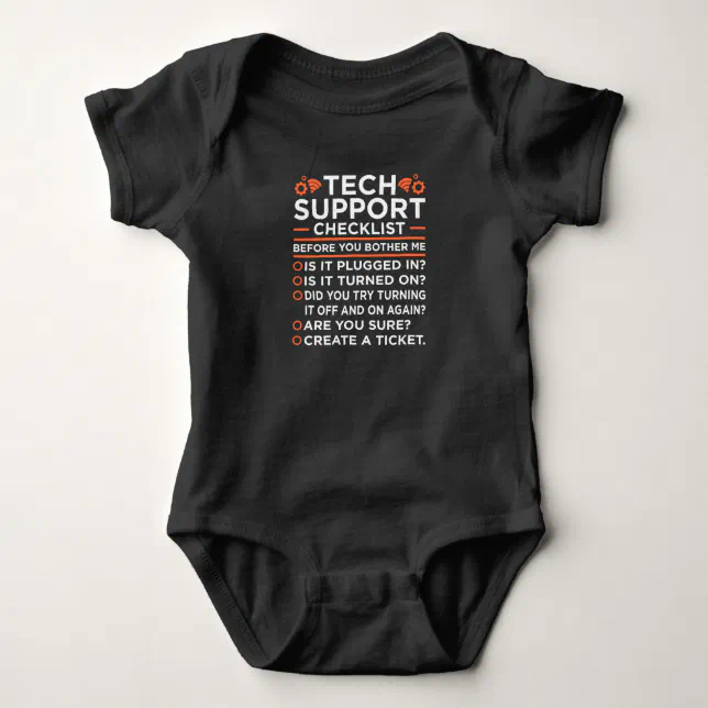 Technical Support Checklist Computer IT Programmer Baby Bodysuit | Zazzle