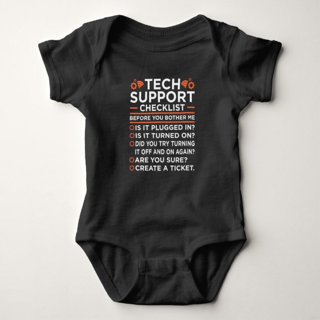 Technical Support Checklist Computer IT Programmer Baby Bodysuit (Front)