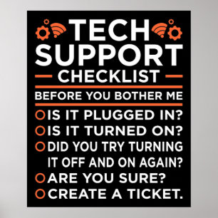 Technical Support Checklist Computer IT Programmer Poster