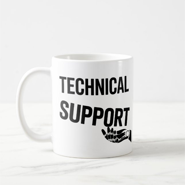 TECHNICAL SUPPORT — Futuristic Minimalist Hand-Lif Coffee Mug (Left)