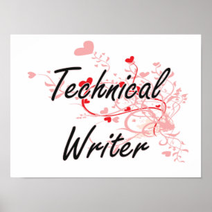 Technical Writer Artistic Job Design with Hearts Poster
