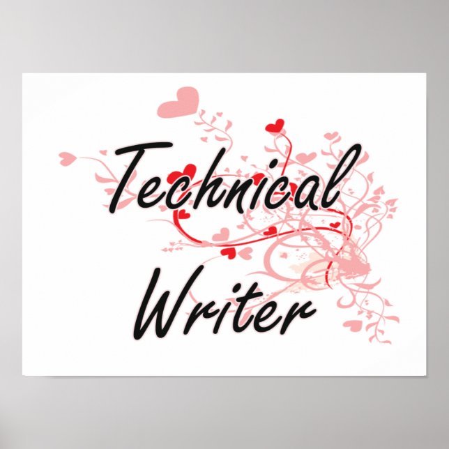 Technical Writer Artistic Job Design with Hearts Poster (Front)
