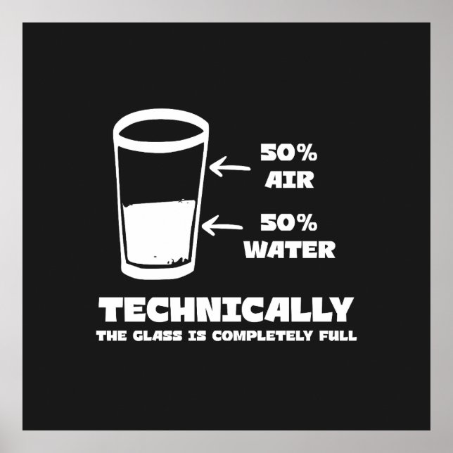 Technically the Glass Is Completely Full Funny Poster (Front)