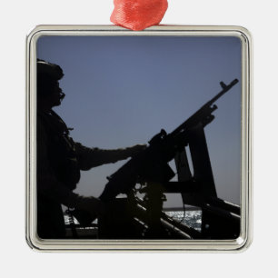 Technician manning an M240 machine gun in Iraq Metal Tree Decoration