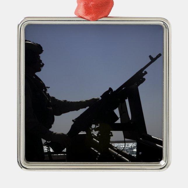 Technician manning an M240 machine gun in Iraq Metal Tree Decoration (Front)