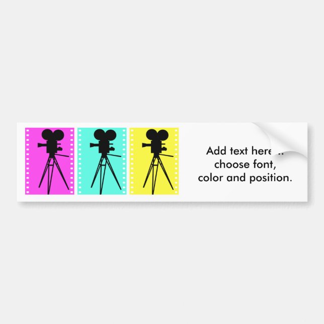 Technicolor Film Strip and Camera Silhouette Bumper Sticker (Front)