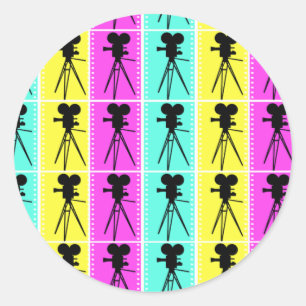 Technicolor Film Strip and Camera Silhouette Classic Round Sticker