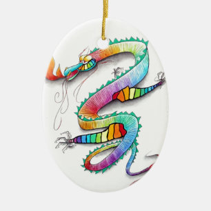 TECHNICOLOR FIRE-BREATHING DRAGON CERAMIC TREE DECORATION