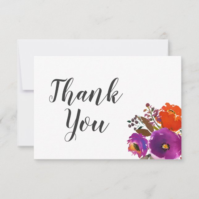 Technicolor Floral Watercolor Thank You Card (Front)