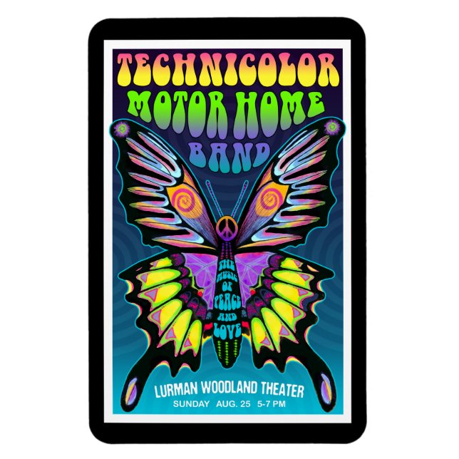 Technicolor Motor Home Groovy Peace Butterfly Magnet (Vertical)