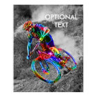 Technicolor Mountain Biker Racing Down a Trail